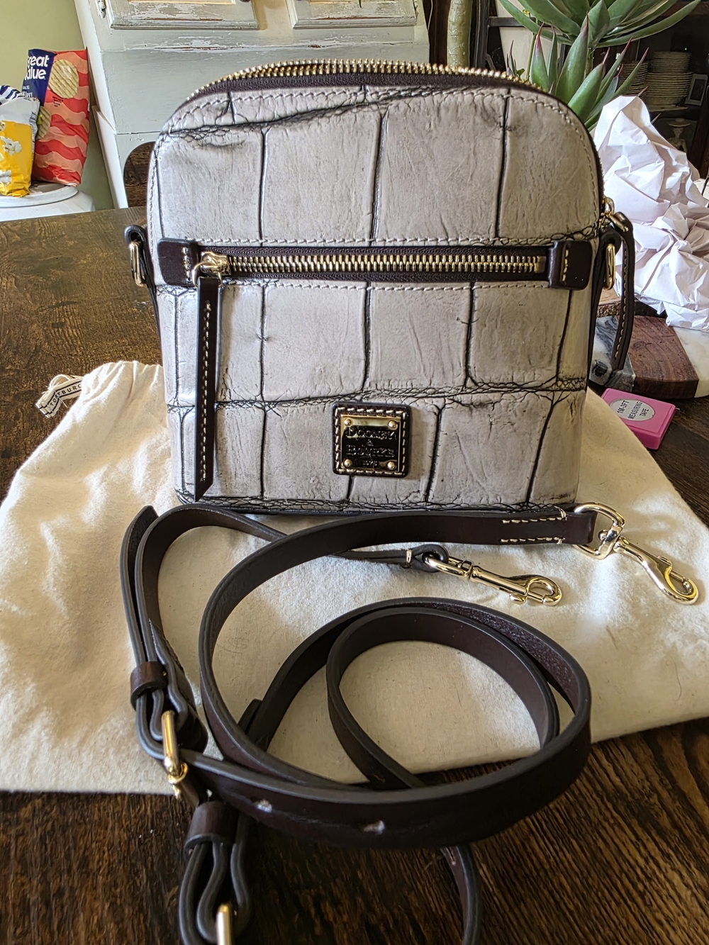 Dooney & Bourke Gray Croc-Embossed Leather MINI Crossbody Bag